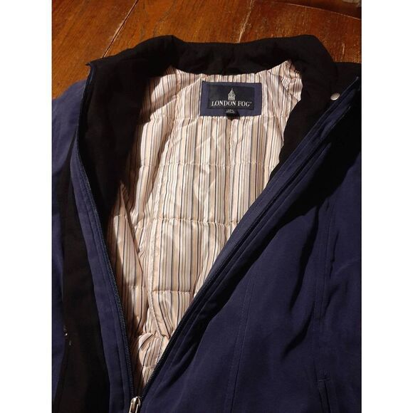 Large London Fog Blue Long Sleeve Front Zip Jacket Coat Drawstring Waist No Hood - Picture 4 of 7